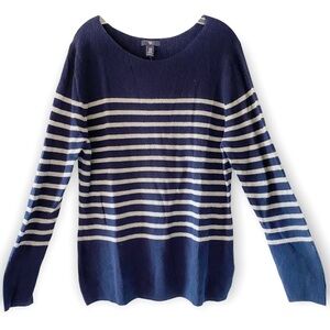 NWT Gap Plus Size Womens Navy Blue Gray Stripe Sweater XXL Rib Knit Tound Neck